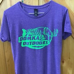 Domka Outdoors Domka Apparel Domka Women’s Tee Deer/Fish Logo Purple/green.